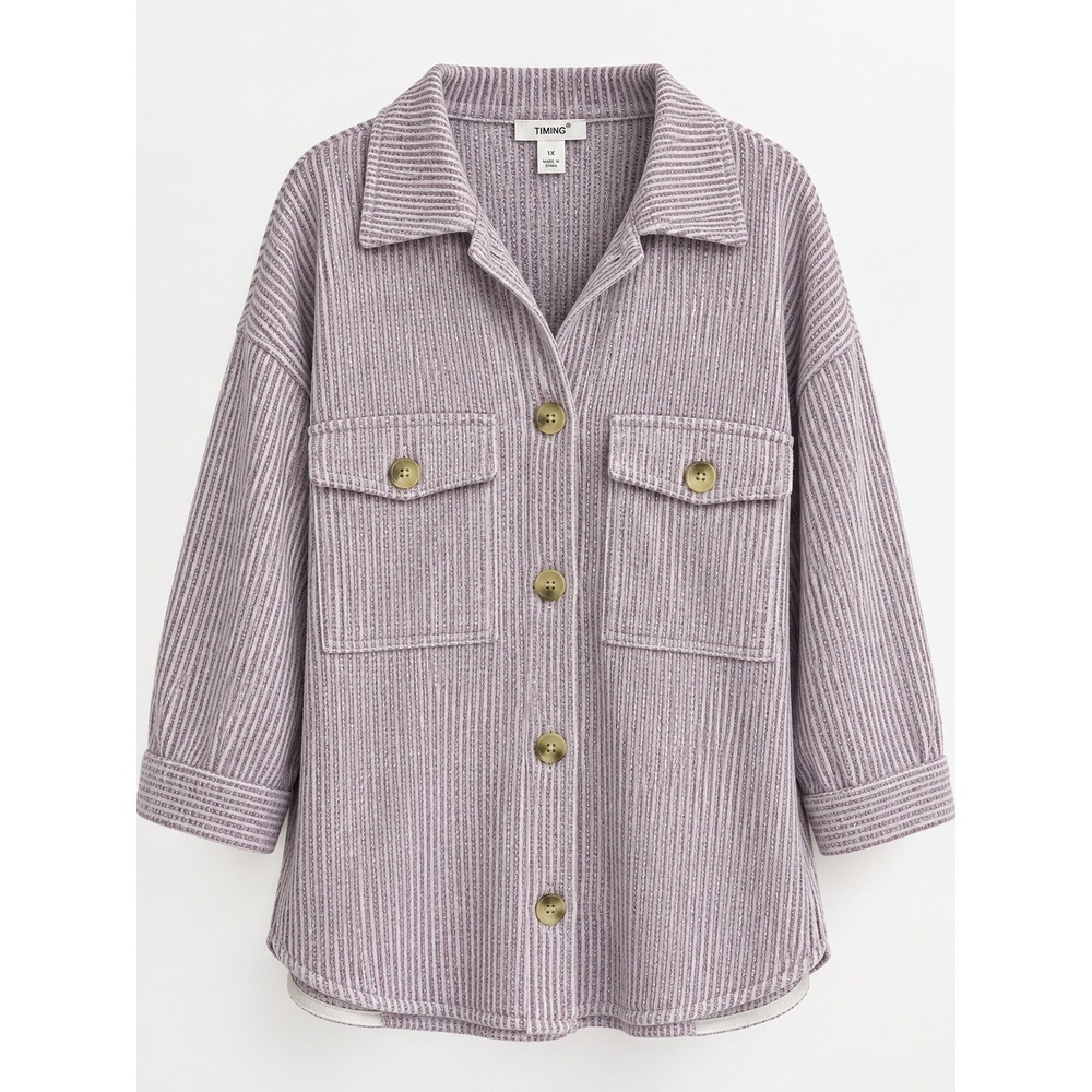 Timing Lavender Striped Brushed Button-Down Shacket – Size 3X – NWT